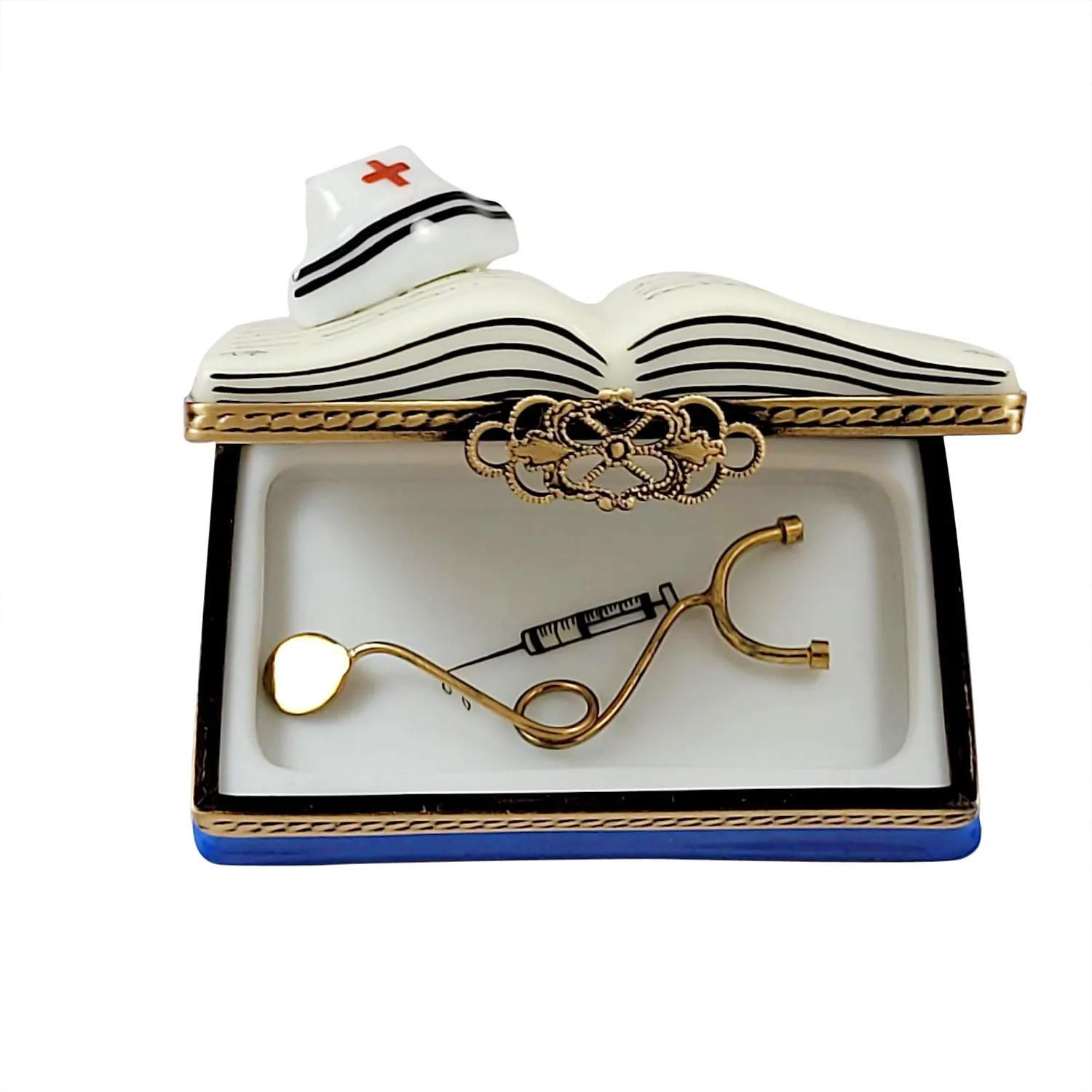 Nursing Book with Stethoscope Limoges Porcelain Box