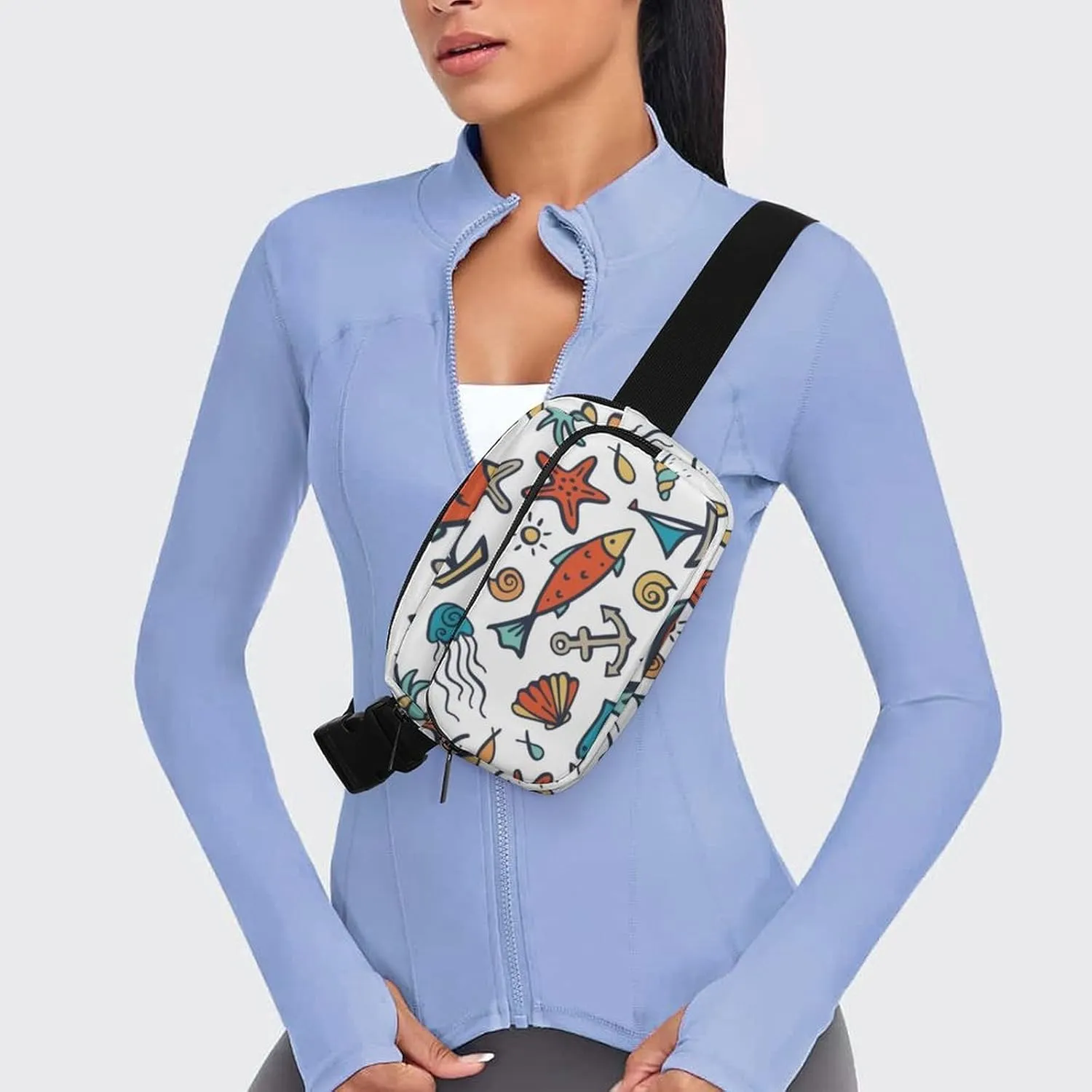 Ocean Animals And Plants Fanny Pack Belt Bag with Adjustable Strap Colorful Waist Packs Small Pouch Crossbody Bags for Hiking Running Cycling Traveling