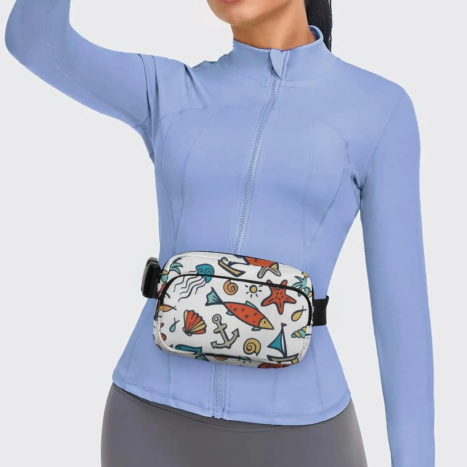 Ocean Animals And Plants Fanny Pack Belt Bag with Adjustable Strap Colorful Waist Packs Small Pouch Crossbody Bags for Hiking Running Cycling Traveling