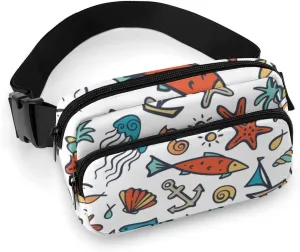 Ocean Animals And Plants Fanny Pack Belt Bag with Adjustable Strap Colorful Waist Packs Small Pouch Crossbody Bags for Hiking Running Cycling Traveling