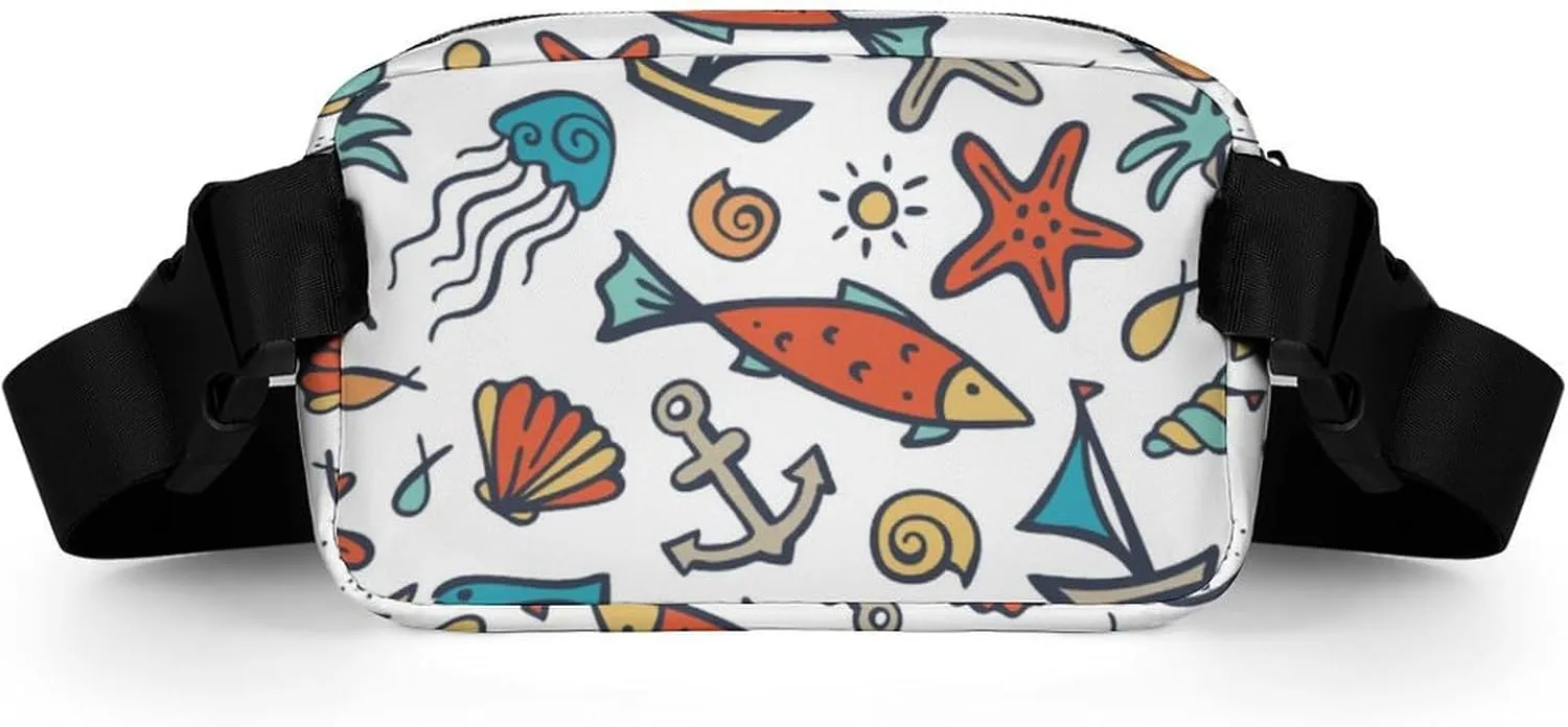Ocean Animals And Plants Fanny Pack Belt Bag with Adjustable Strap Colorful Waist Packs Small Pouch Crossbody Bags for Hiking Running Cycling Traveling