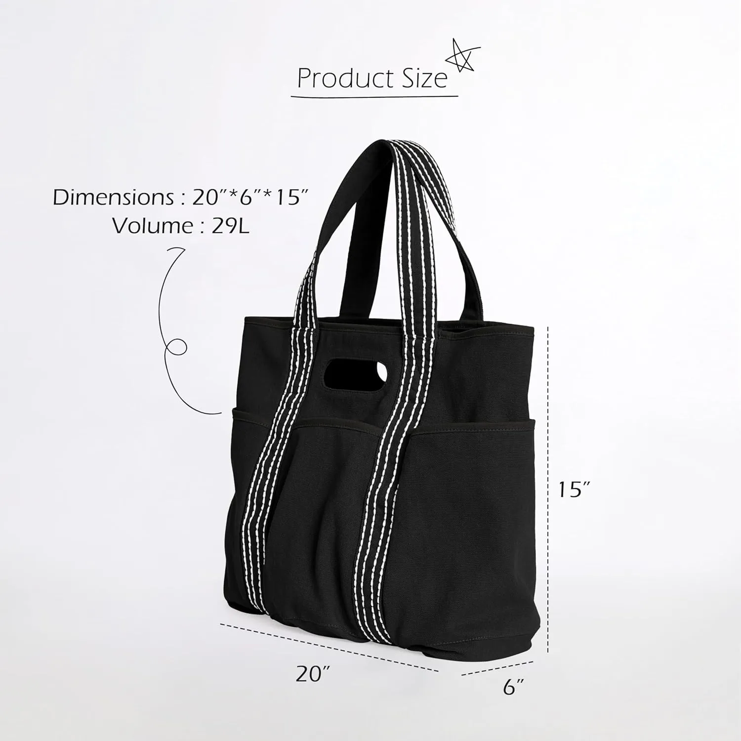 ODODOS 29L Oversized Canvas Tote Bag Large Capacity Open Top Shoulder Bags for Gym Workout Shopping Beach Travel