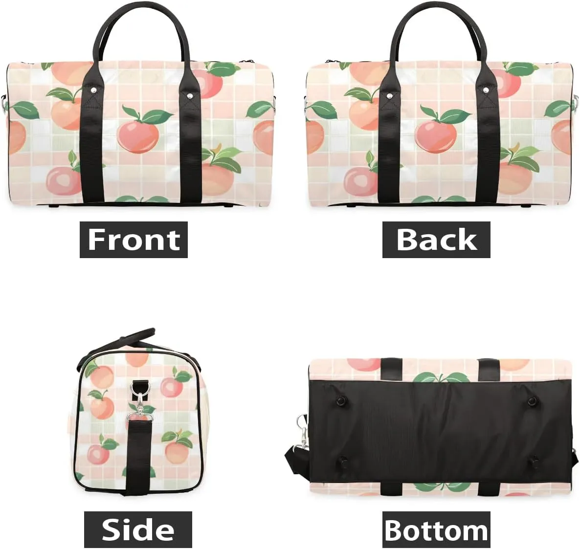 Peaches Plaids Foldable Lightweight Duffle Bag for Travel - Waterproof Carry On Bags for Airplanes, Travel Duffel Bags for Gym, Weekend