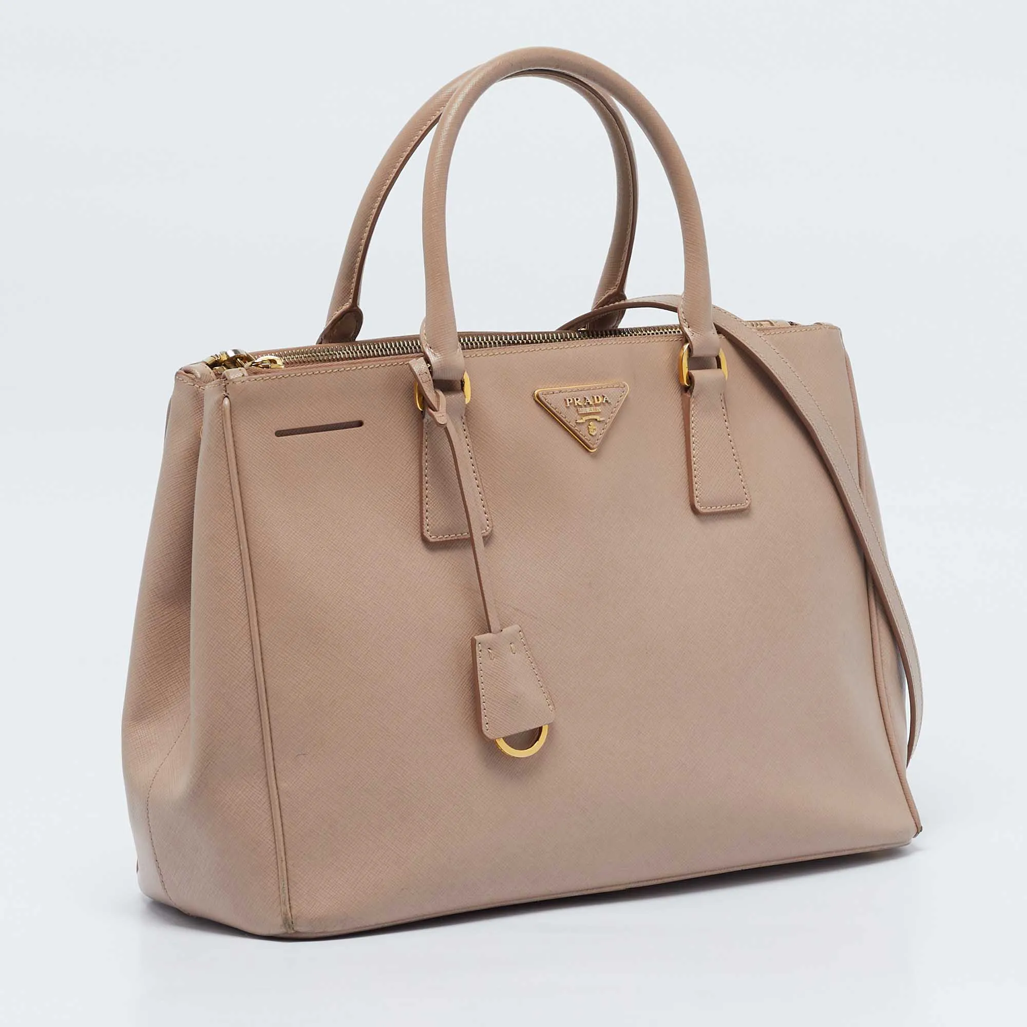 Prada Dusty Pink Saffiano Lux Leather Medium Double Zip Tote
