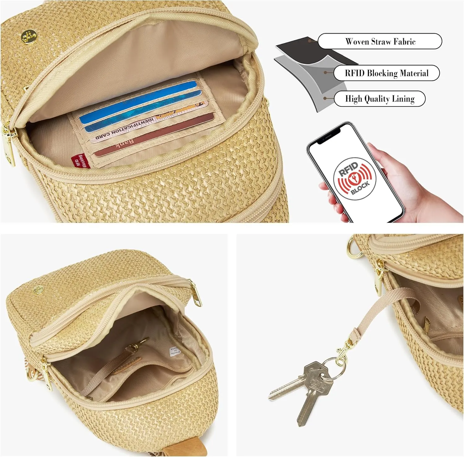 RFID Straw Summer Purses for Women 2025 Woven Sling Bag Fanny Packs Cross body for Everyday Beach Travel Vacation Essentials
