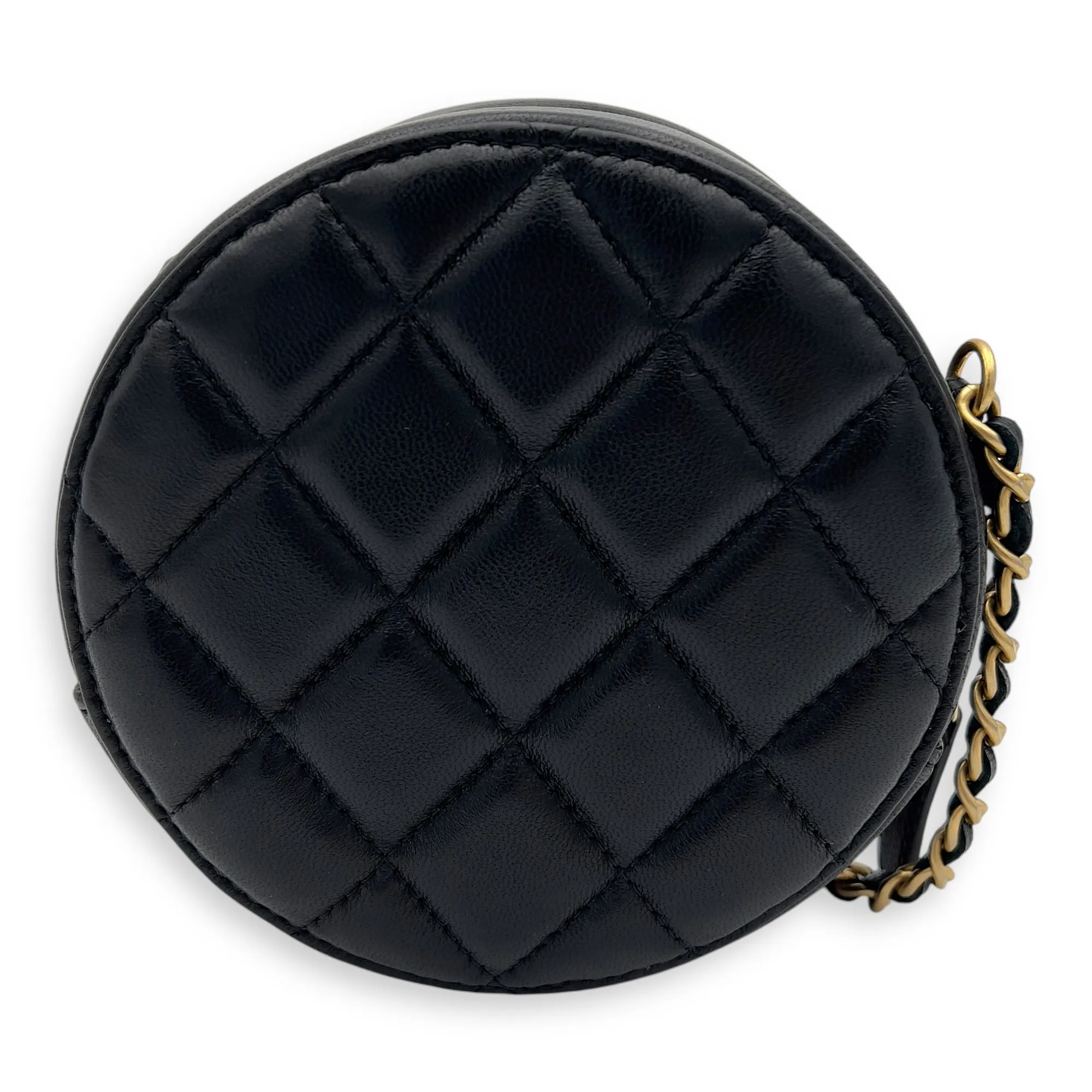Round CC Crossbody Bag Black in Lambskin, Brushed Gold hardware