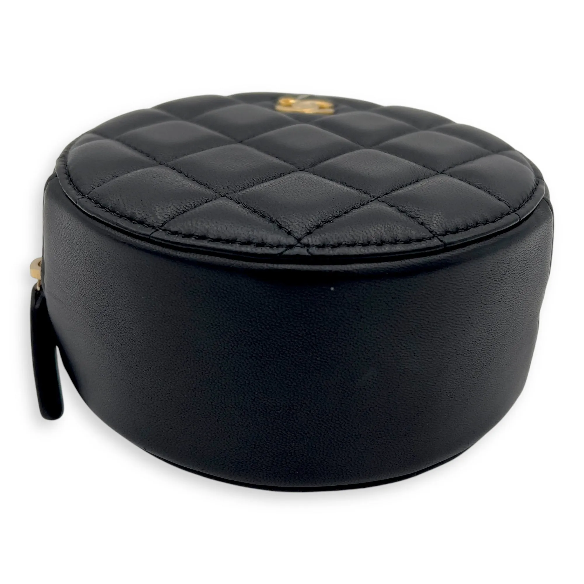 Round CC Crossbody Bag Black in Lambskin, Brushed Gold hardware