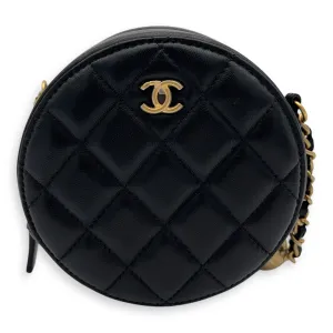 Round CC Crossbody Bag Black in Lambskin, Brushed Gold hardware