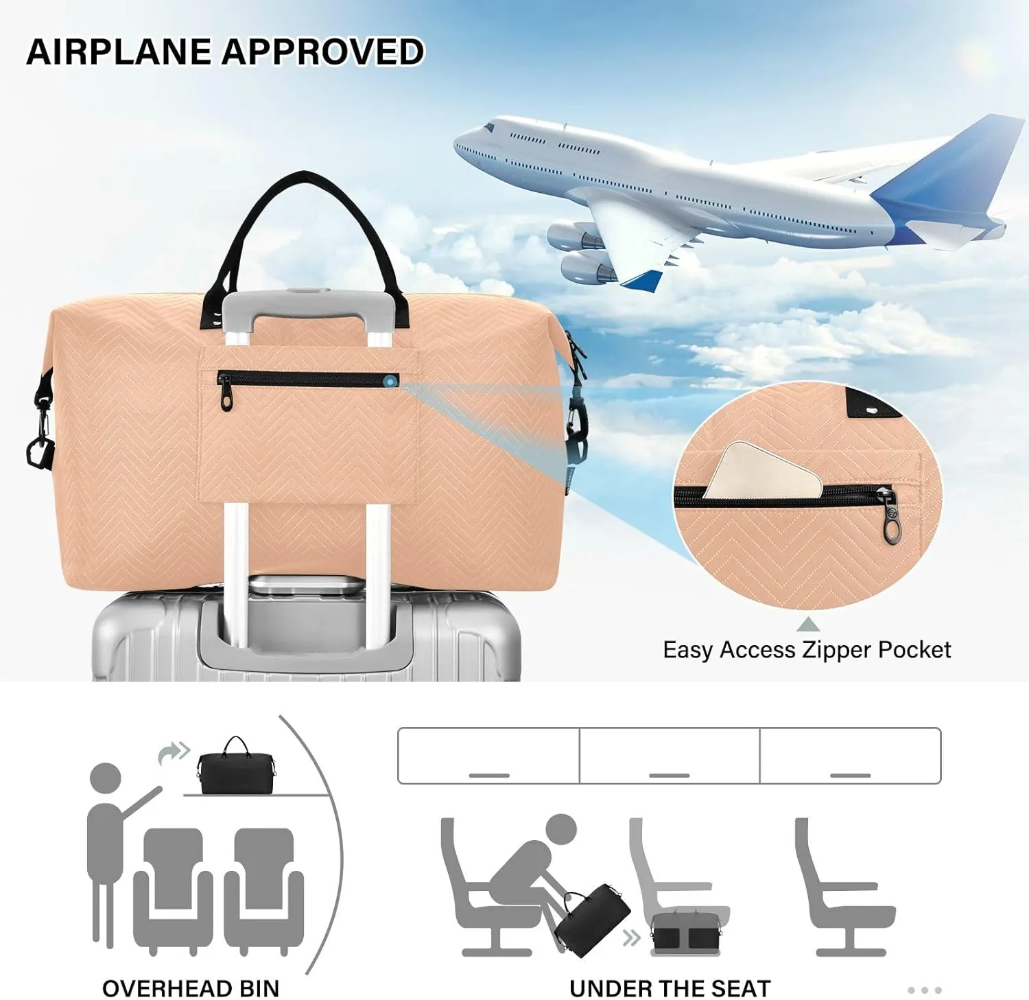 Sinestour Peach Fuzz Custom Travel Duffel Bag for Men Women with Makeup Bag Personalized Weekend Overnight Carry On Bags for Airline Under Seat Travel