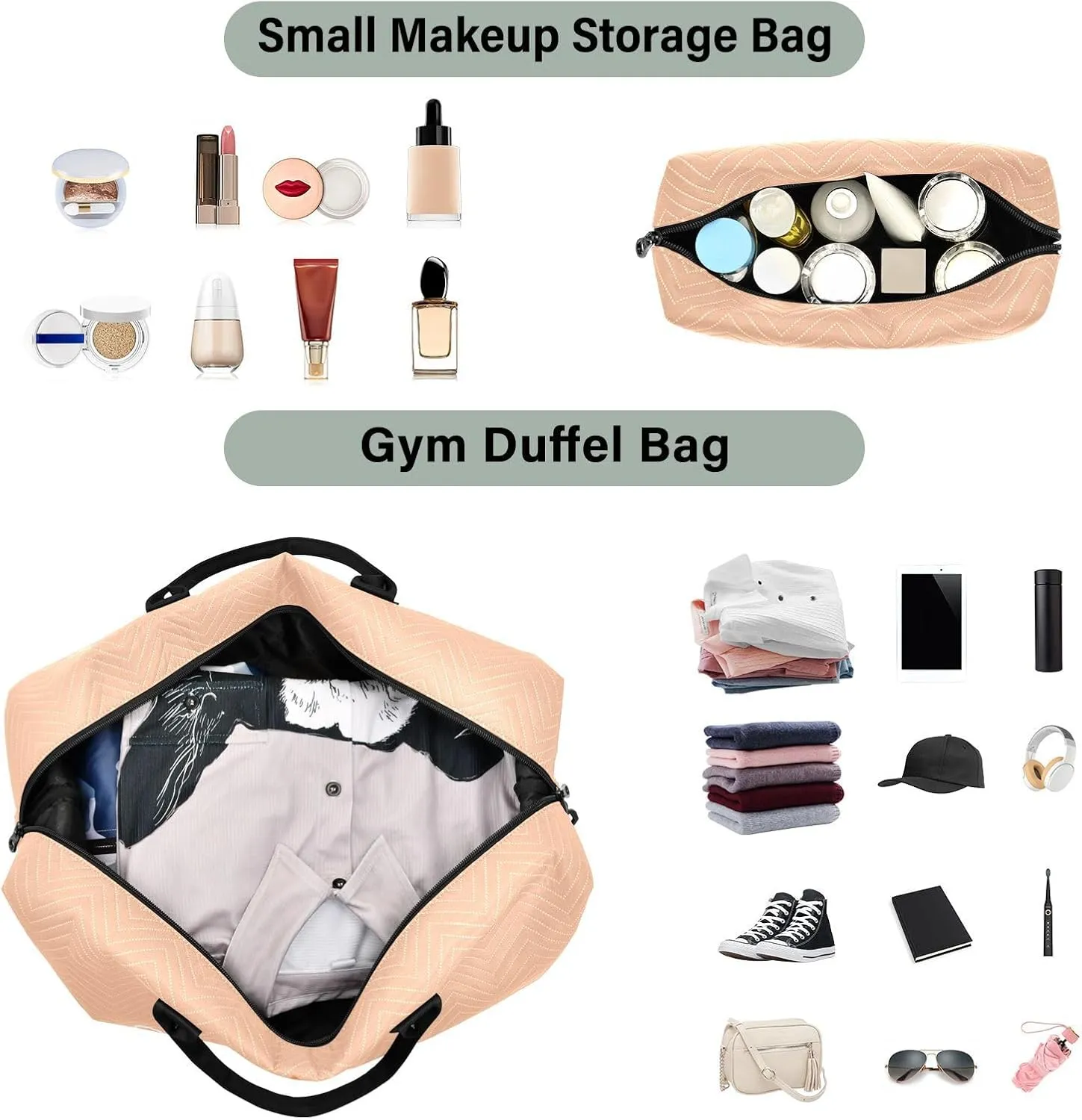 Sinestour Peach Fuzz Custom Travel Duffel Bag for Men Women with Makeup Bag Personalized Weekend Overnight Carry On Bags for Airline Under Seat Travel