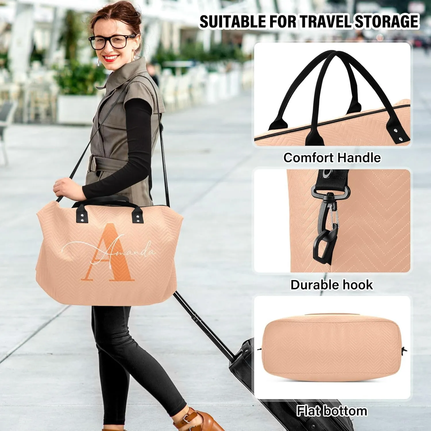 Sinestour Peach Fuzz Custom Travel Duffel Bag for Men Women with Makeup Bag Personalized Weekend Overnight Carry On Bags for Airline Under Seat Travel