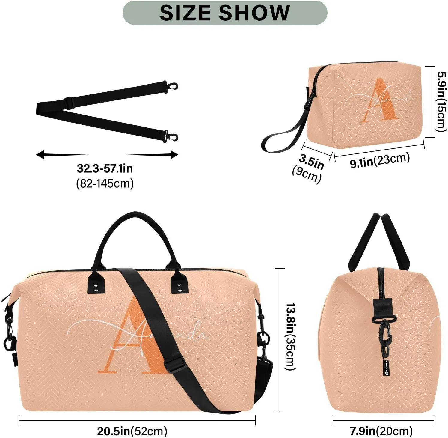 Sinestour Peach Fuzz Custom Travel Duffel Bag for Men Women with Makeup Bag Personalized Weekend Overnight Carry On Bags for Airline Under Seat Travel
