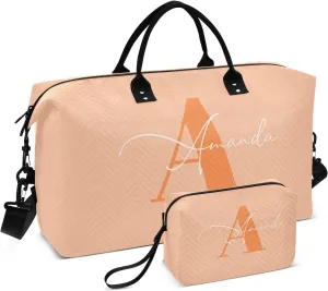 Sinestour Peach Fuzz Custom Travel Duffel Bag for Men Women with Makeup Bag Personalized Weekend Overnight Carry On Bags for Airline Under Seat Travel