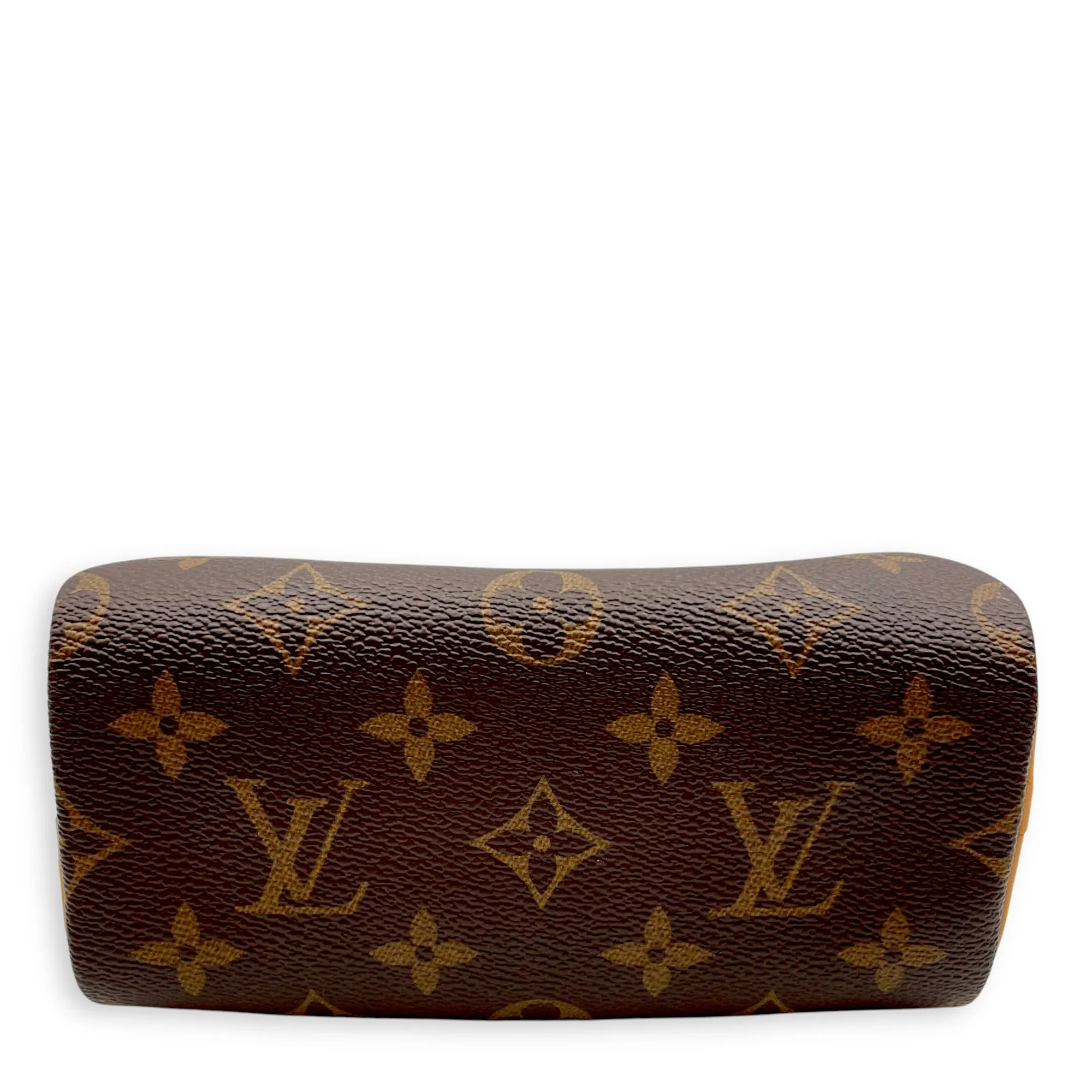 Speedy Nano Brown Crossbody Bag in Coated Canvas, Gold hardware