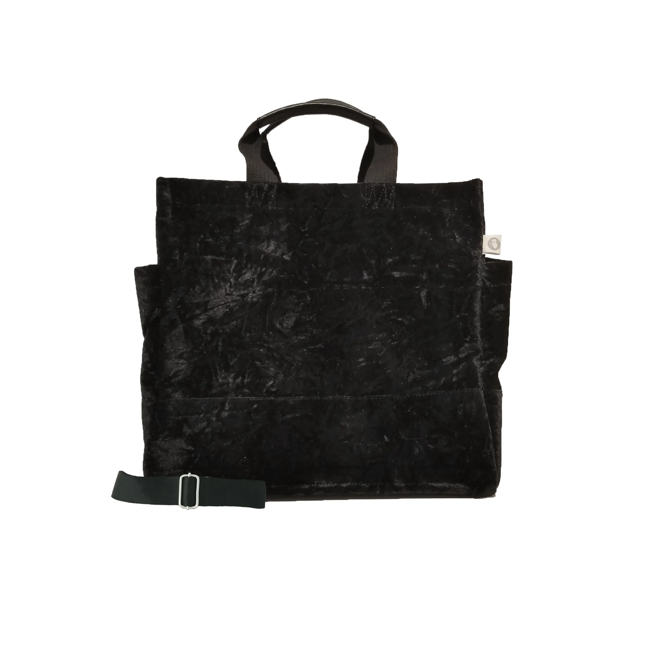 Split Letter Monogram Black Crushed Velvet North South Bag With Stripe Strap