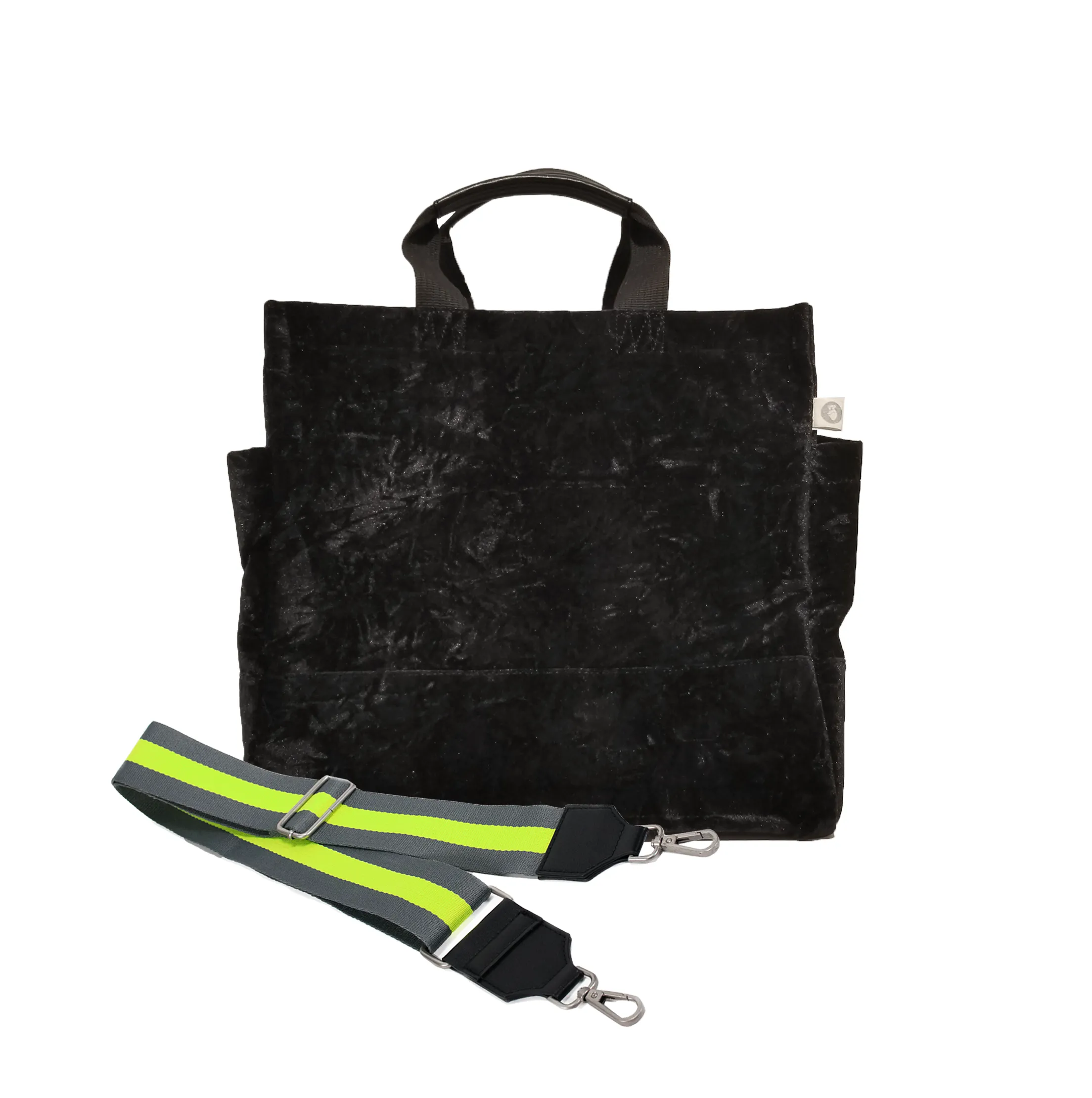 Split Letter Monogram Black Crushed Velvet North South Bag With Stripe Strap