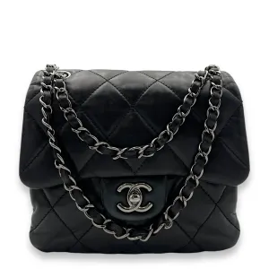Square Bag Crossbody Bag Black in Lambskin, Silver hardware