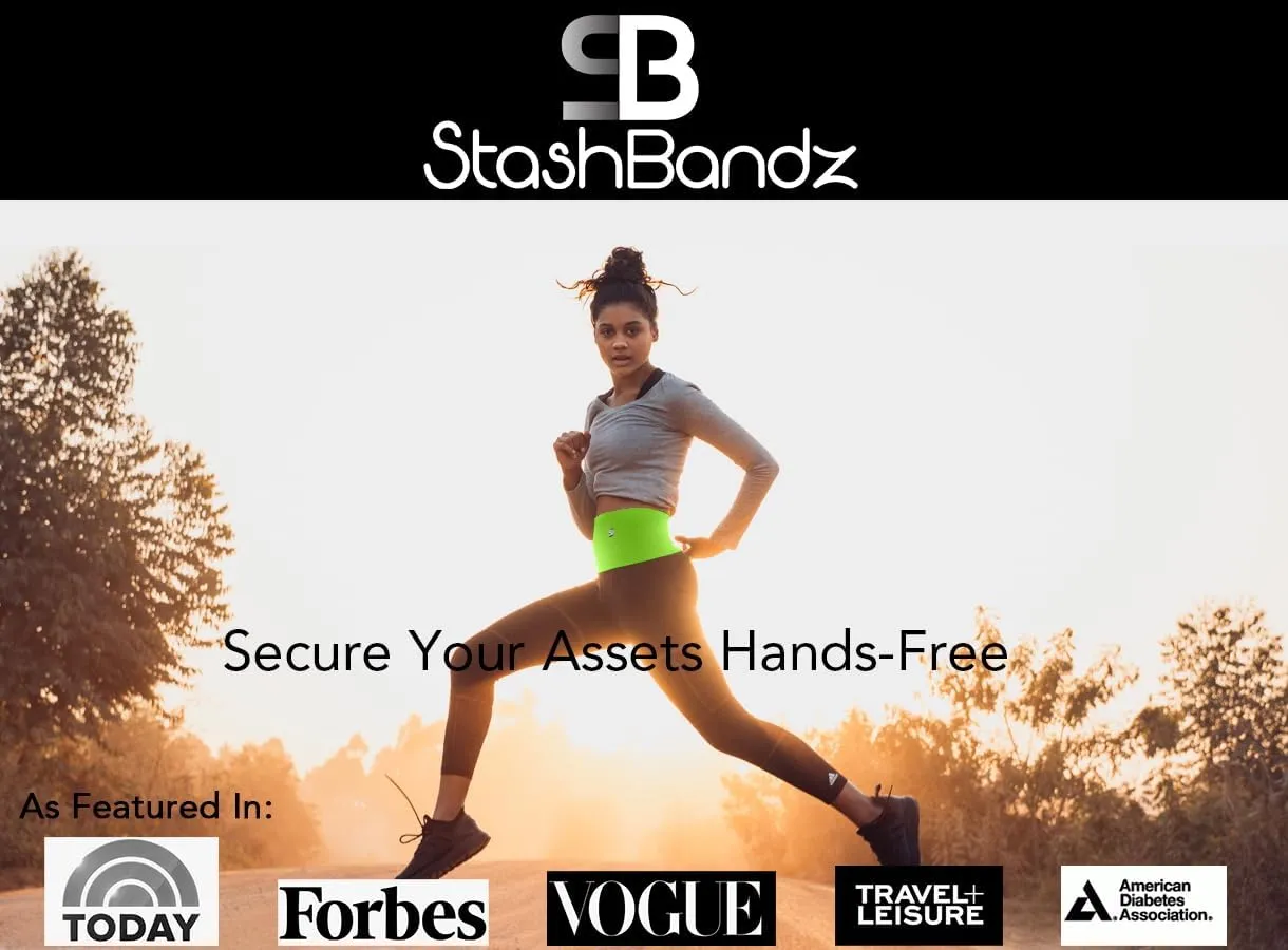 StashBandz Running Belt for Women & Men  Money Belt with 4 Large Secure Pockets (1 Zippered) | Fanny Pack & Phone Holder for Running, Travel, Hiking, and Workouts