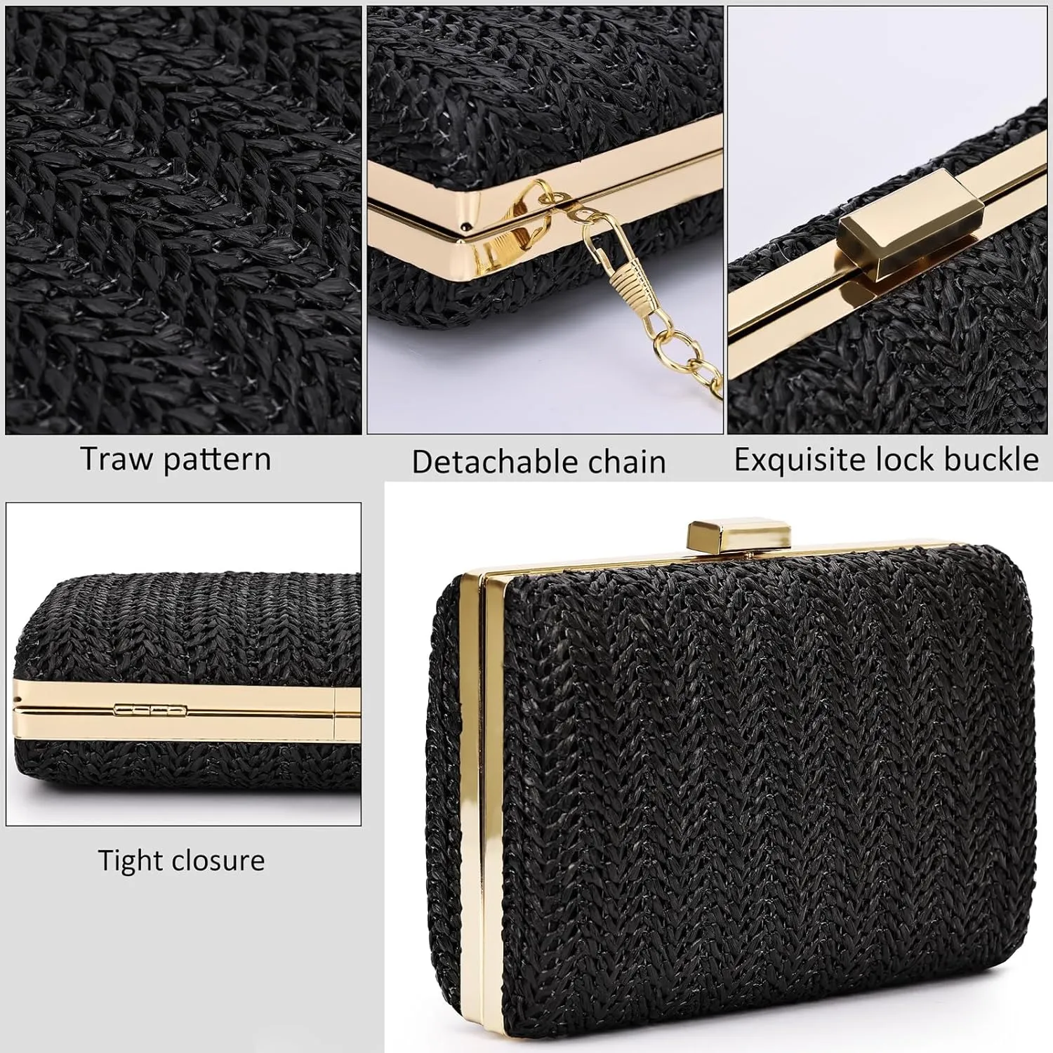 Straw Clutch for Women - Beach Vacation Raffia Bag, Trends Cute Purse, Beach Bag