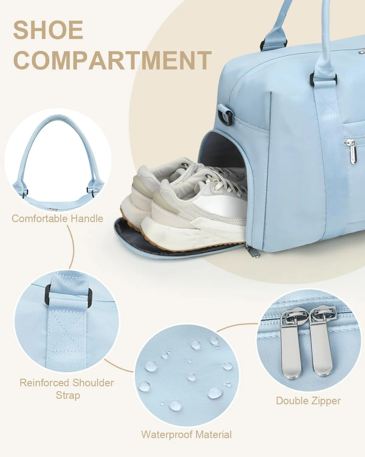 Travel Duffle Bag for Women Large Weekender Overnight Bags Gym Bag with Shoe Compartment Waterproof Hospital Bag Carry On Tote Bag for Airplanes,Blue