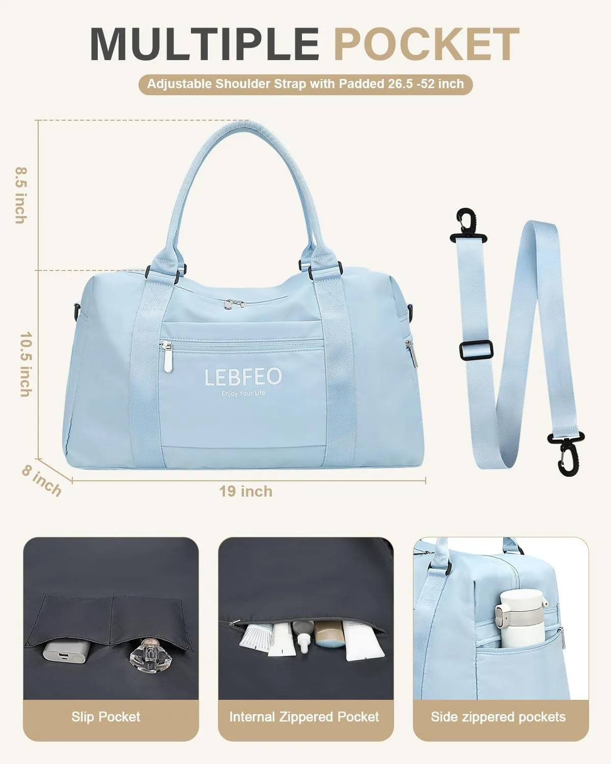 Travel Duffle Bag for Women Large Weekender Overnight Bags Gym Bag with Shoe Compartment Waterproof Hospital Bag Carry On Tote Bag for Airplanes,Blue