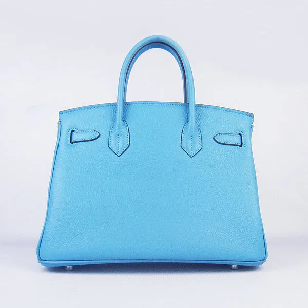 Trendy Inspired Hermes Birkin 30cm Togo Leather Handbags Light Blue Silver
