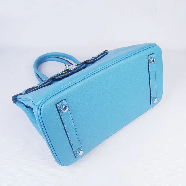 Trendy Inspired Hermes Birkin 30cm Togo Leather Handbags Light Blue Silver