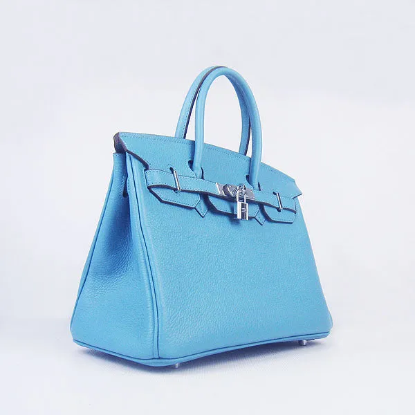 Trendy Inspired Hermes Birkin 30cm Togo Leather Handbags Light Blue Silver