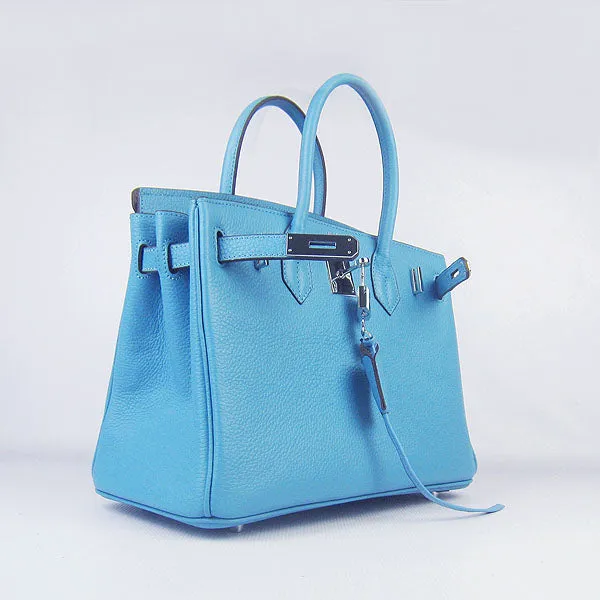 Trendy Inspired Hermes Birkin 30cm Togo Leather Handbags Light Blue Silver