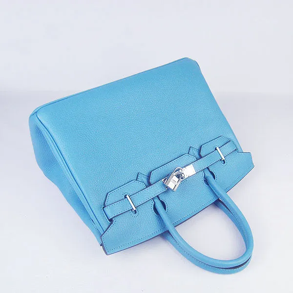 Trendy Inspired Hermes Birkin 30cm Togo Leather Handbags Light Blue Silver