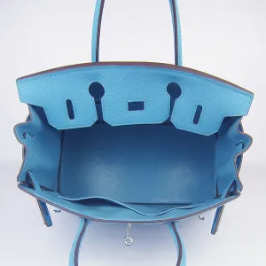 Trendy Inspired Hermes Birkin 30cm Togo Leather Handbags Light Blue Silver