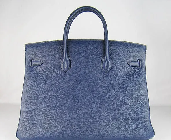 Trendy Inspired Hermes Birkin 35cm Togo Leather Handbags 6099 Dark Blue Silver