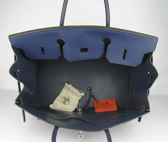 Trendy Inspired Hermes Birkin 35cm Togo Leather Handbags 6099 Dark Blue Silver