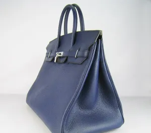 Trendy Inspired Hermes Birkin 35cm Togo Leather Handbags 6099 Dark Blue Silver