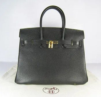 Trendy Inspired Hermes Birkin 35cm Togo Leather Handbags Black Golden