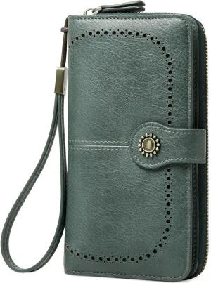 Wallet for Women RFID Blocking Leather Large Capacity Card Holder Ladies Phone Clutch Travel Long Purse Wristlet