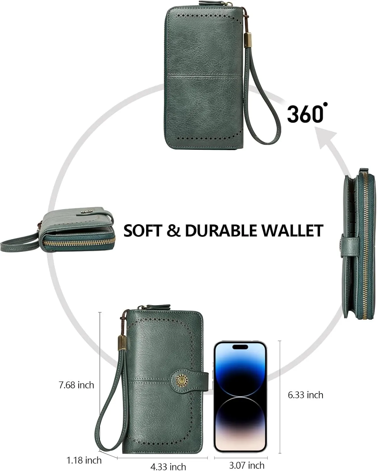Wallet for Women RFID Blocking Leather Large Capacity Card Holder Ladies Phone Clutch Travel Long Purse Wristlet