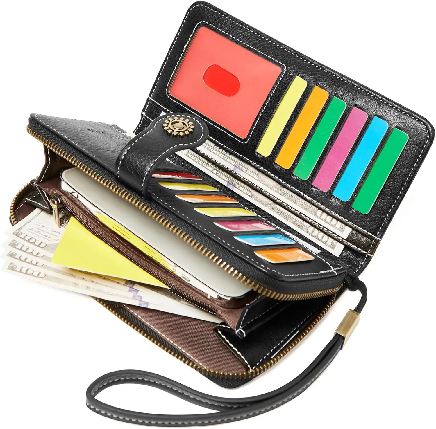 Wallet for Women RFID Blocking Leather Large Capacity Card Holder Ladies Phone Clutch Travel Long Purse Wristlet