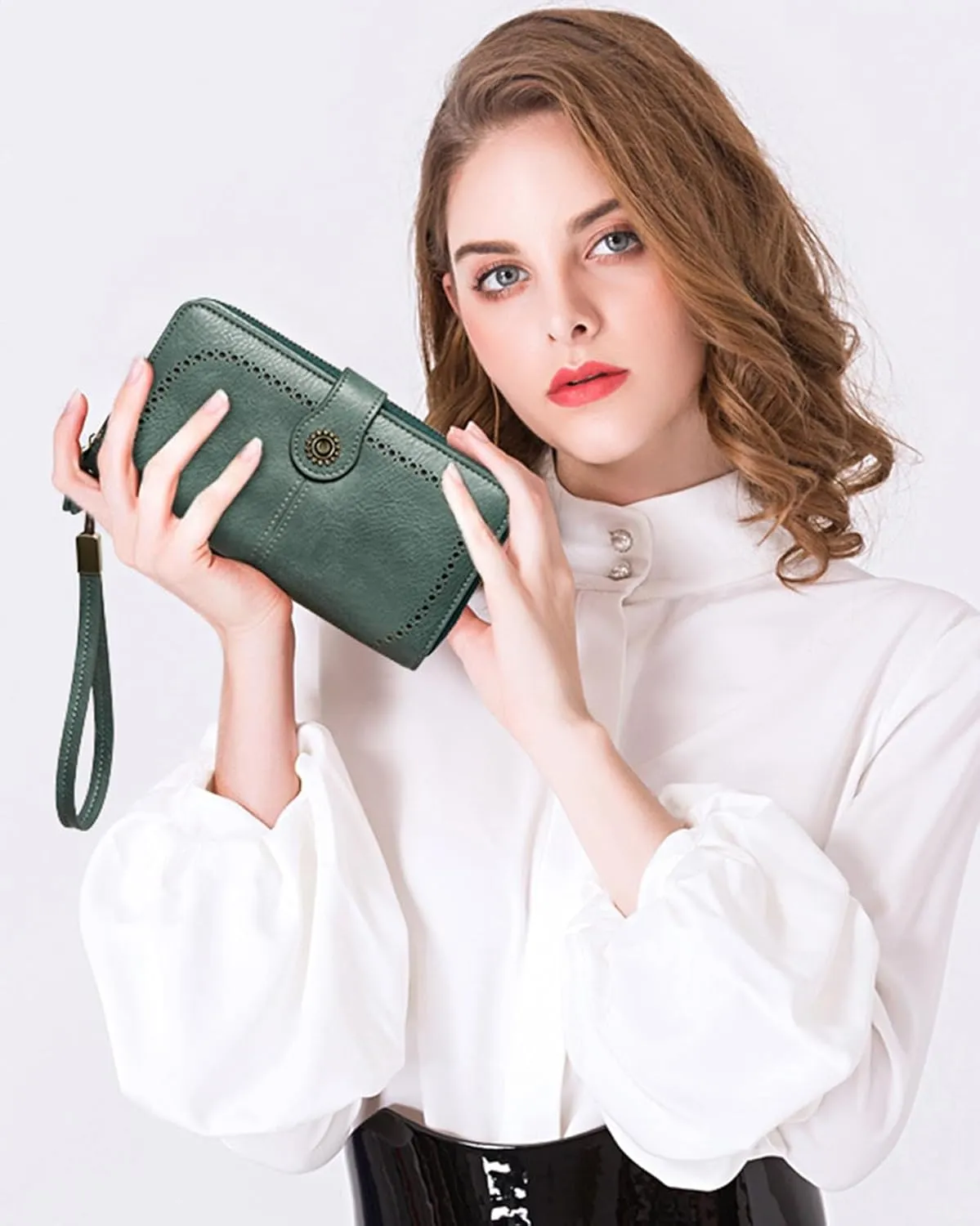 Wallet for Women RFID Blocking Leather Large Capacity Card Holder Ladies Phone Clutch Travel Long Purse Wristlet