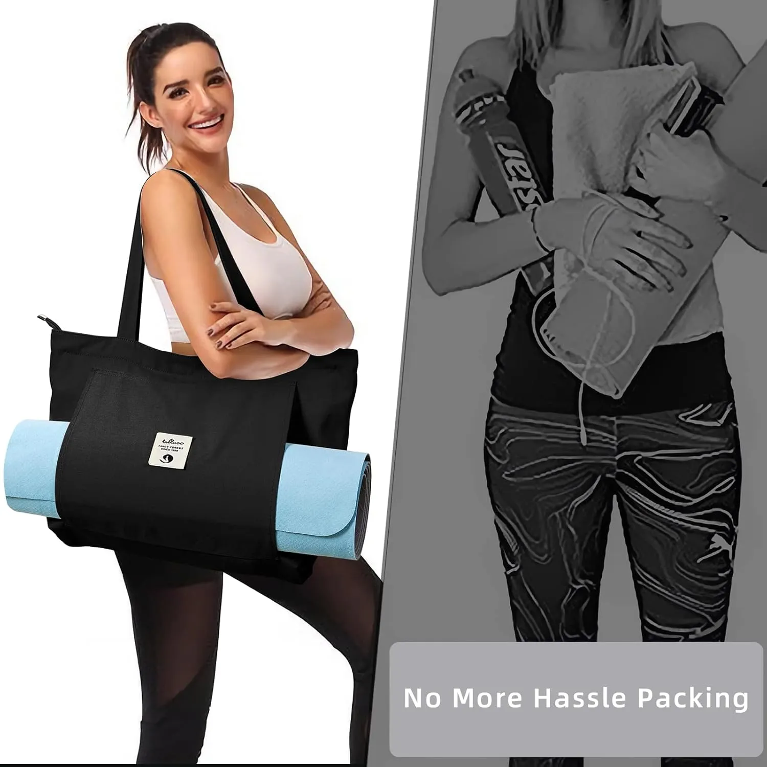 WLLWOO WLLWOO Yoga Bags for Women with Yoga Mats Bags Carrier Carryall Canvas Tote for Pilates Shoulder for Travel Office Beach Workout