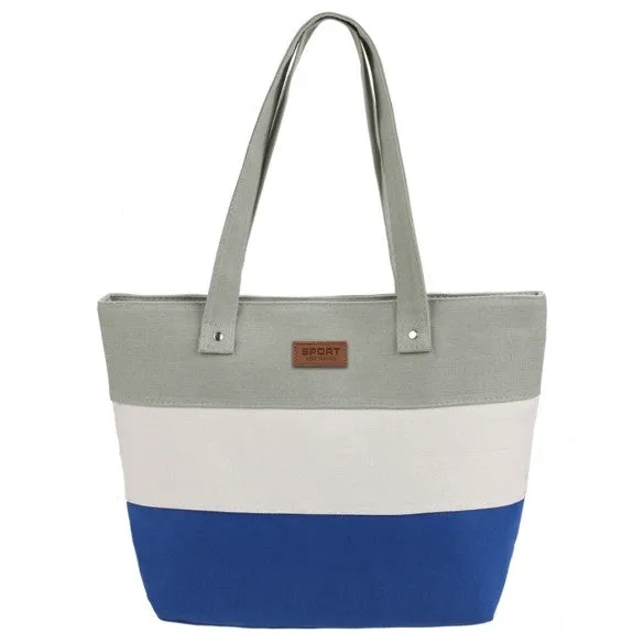 Women Fashion Large Capcity Stripe Contrast Color Handbag Canvas Shoulder Bags Casual Tote