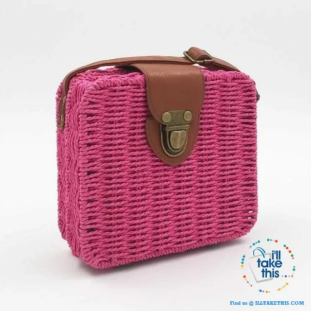 Women's Handmade CUBE Bohemian inspired small Straw Crossbody Bag - 8 Fashionable Colors