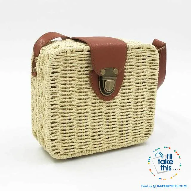 Women's Handmade CUBE Bohemian inspired small Straw Crossbody Bag - 8 Fashionable Colors