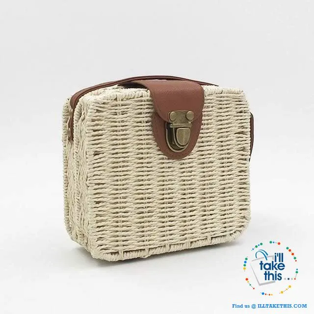 Women's Handmade CUBE Bohemian inspired small Straw Crossbody Bag - 8 Fashionable Colors