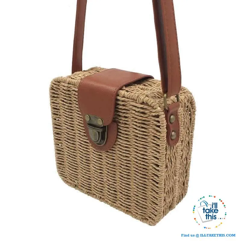 Women's Handmade CUBE Bohemian inspired small Straw Crossbody Bag - 8 Fashionable Colors