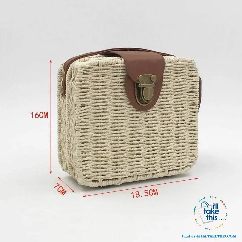 Women's Handmade CUBE Bohemian inspired small Straw Crossbody Bag - 8 Fashionable Colors