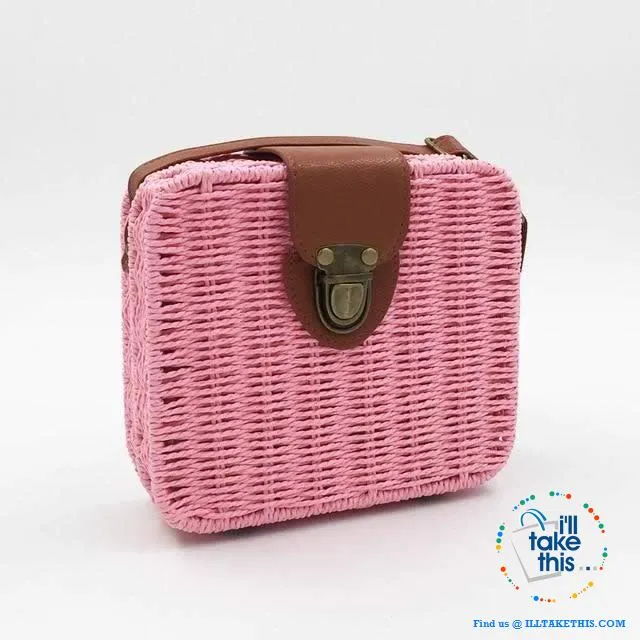 Women's Handmade CUBE Bohemian inspired small Straw Crossbody Bag - 8 Fashionable Colors