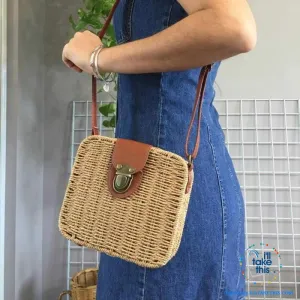 Women's Handmade CUBE Bohemian inspired small Straw Crossbody Bag - 8 Fashionable Colors