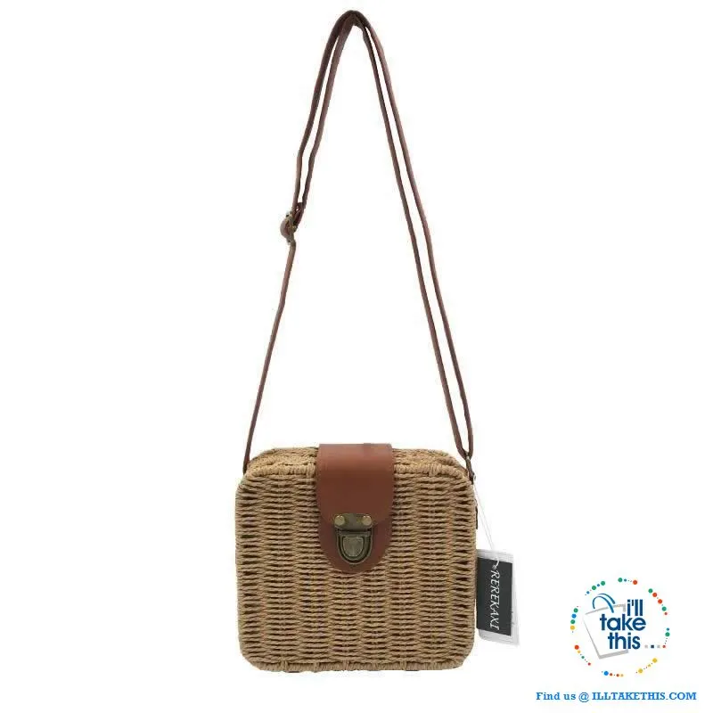 Women's Handmade CUBE Bohemian inspired small Straw Crossbody Bag - 8 Fashionable Colors