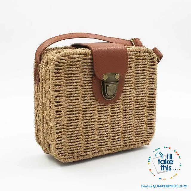 Women's Handmade CUBE Bohemian inspired small Straw Crossbody Bag - 8 Fashionable Colors